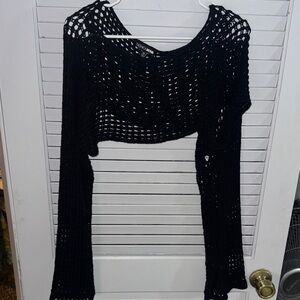 Fashion Nova Black Crocheted Cropped Shrug